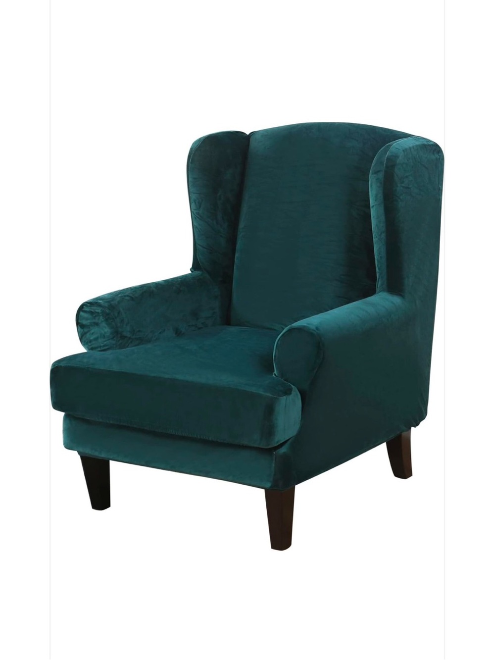 Pair deep teal wing chair velvet covers (2)
